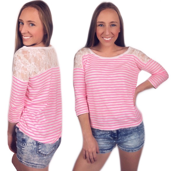 Express Tops - Express striped floral lace half sleeve shirt XS